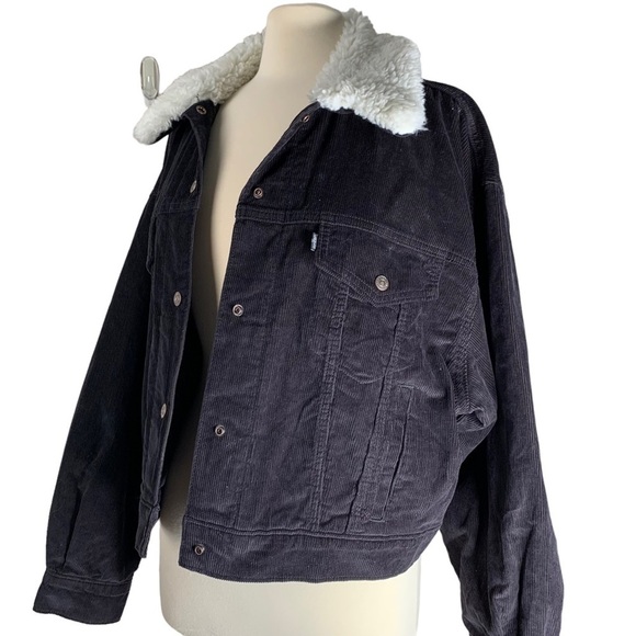 New Levi's 90'S Sherpa Trucker Midweight Black Corduroy Denim Jacket  Sz X-Large - Picture 6 of 9